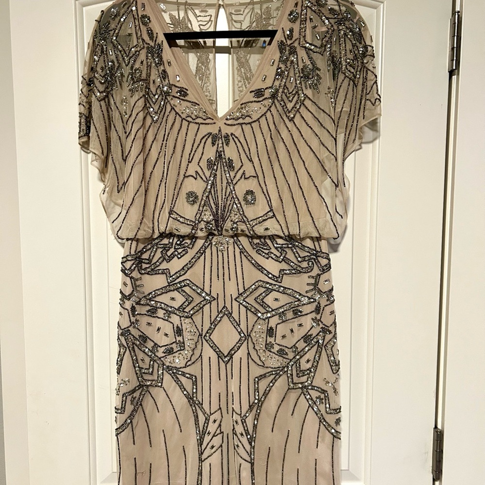 Aidan Mattox Beige Beaded Mini Dress